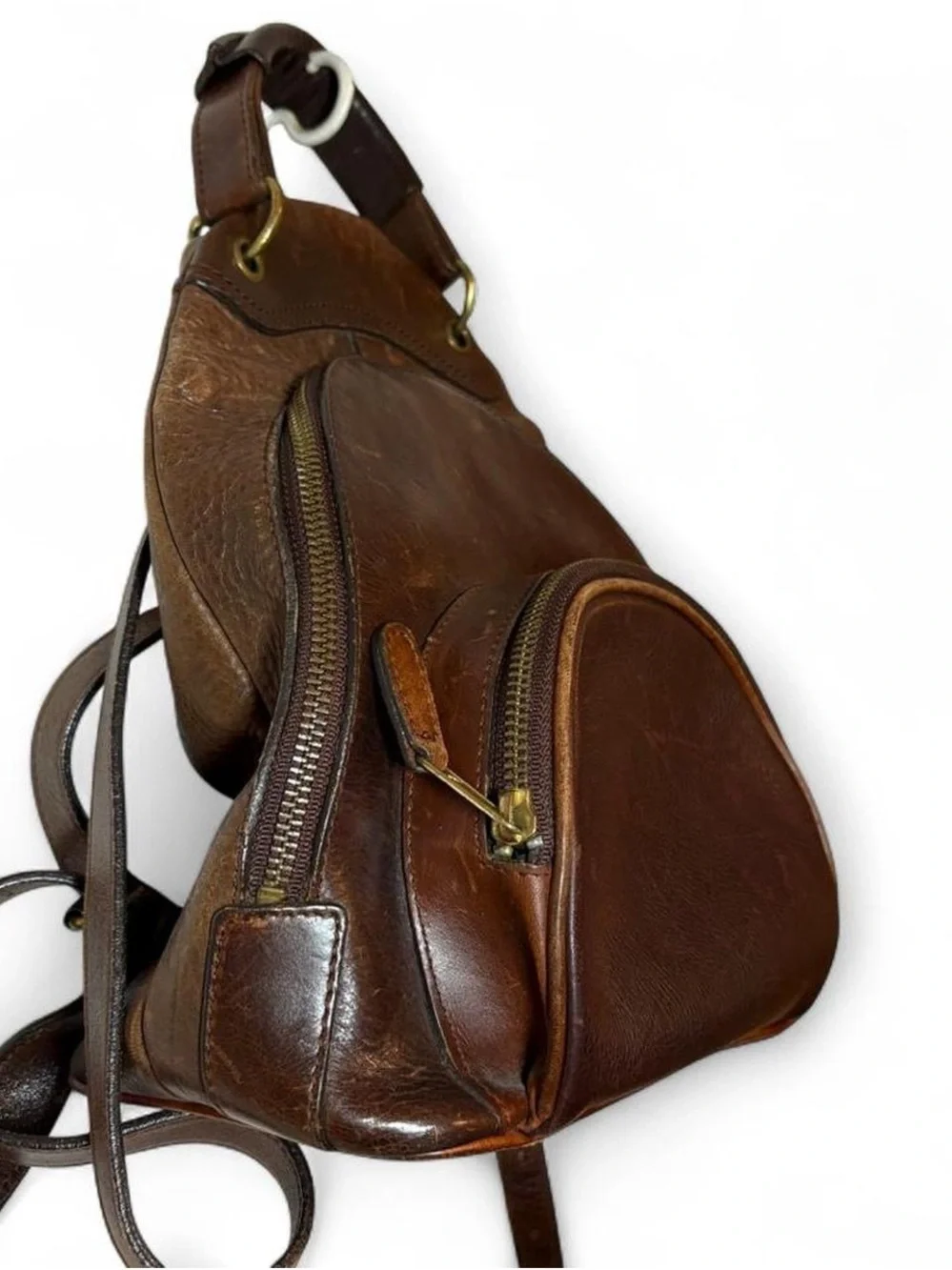 Vintage M. London New York Leathercraft Brown Leather Backpack Purse - Picture 3 of 8